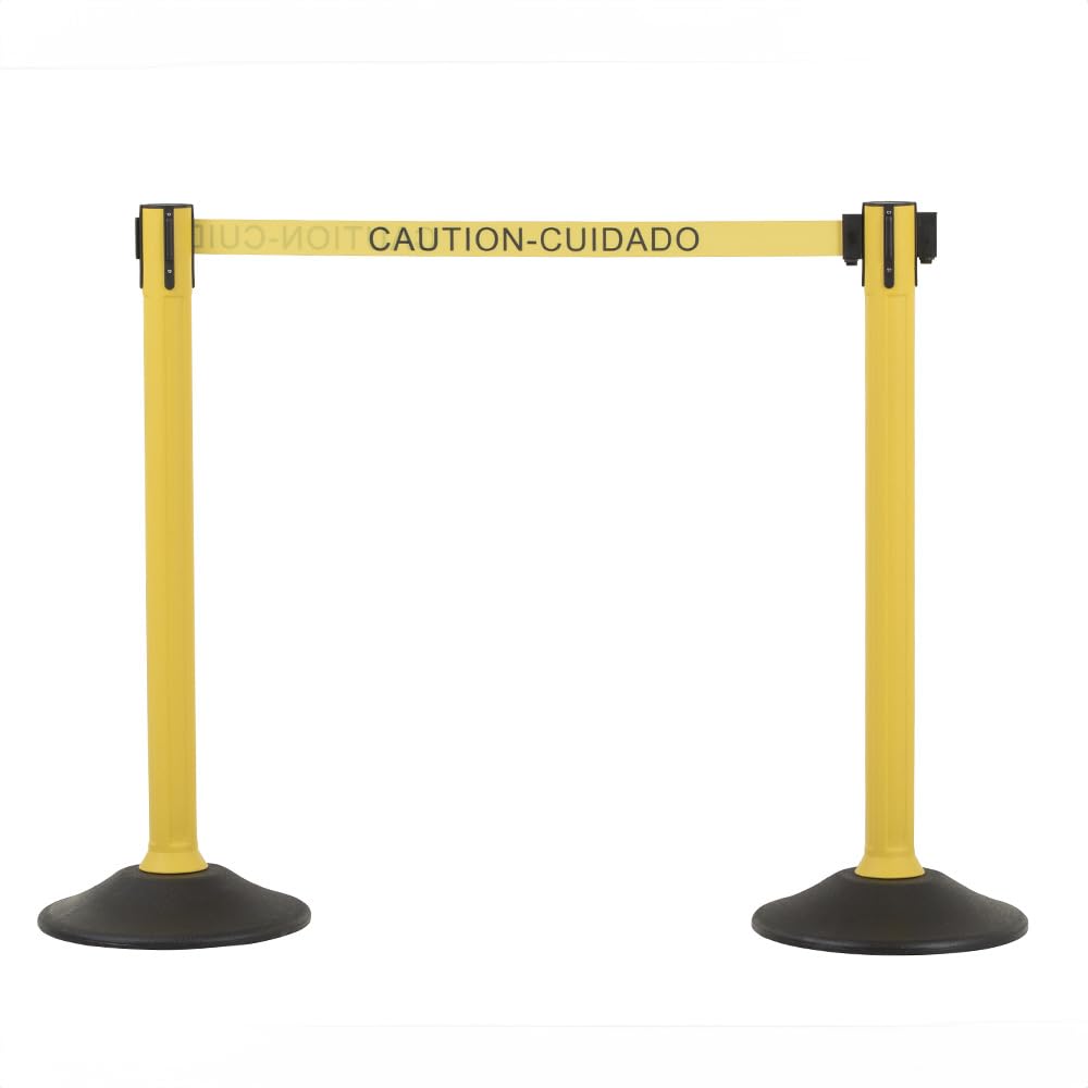 US WeightCrowd Control barriers- Sentry Stanchion with Retractable Belt Barrier– Easy Connect Assembly (2-Pack) Crowd Control Stanchions - Caution