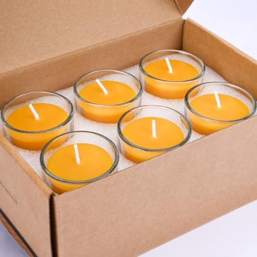 pure beeswax votive candles-6 pack natural votives set in glass jar for home room decor party wedding spa gift12 hours burn