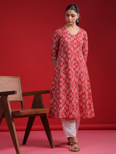 Image of INDO ERA Women's Cotton Relaxed Fit A Line Kurta
