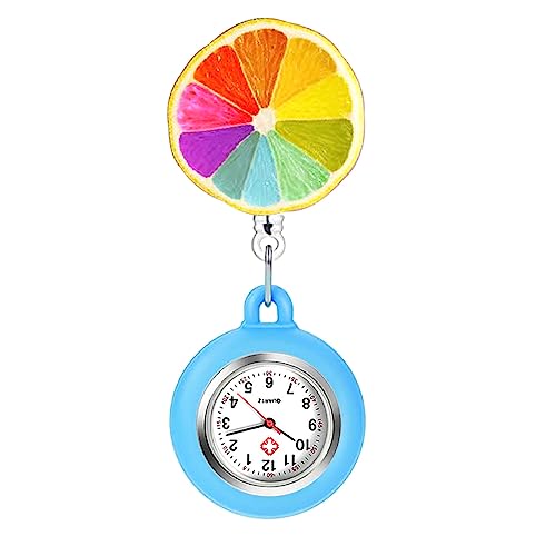 AGEN KGEN Nurse Watch for Nurses Doctors Clip on Hanging Nurse Watches Fine Retractable Fob Watch Portable Pocket Watch Lapel Watch (Colourful Blue)