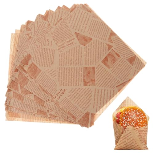 CATZUM 100 Feuilles d'emballage Alimentaire Résistant à la Graisse, Style Journal Vintage, Feuille Alimentaire, Cuisson, pour Frites, Burger, Pizza, Pain,...