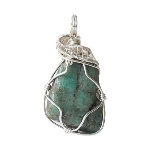 Raw emerald crystal necklace - wire wrapped sterling silver penda…