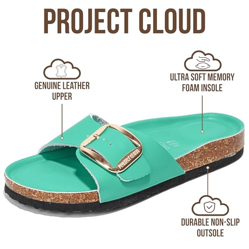 Image of Project Cloud 100% Genuine Leather Sandals Women Dressy Beach Essentials Slides for Women Footwear - Lightweight with Memory Foam Insole Sandals for Women 2026 - Womens Slides