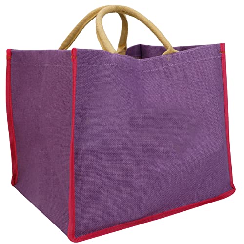 Image of DOUBLE R BAGS Reusable Jute Gift Bag with Cotton Handle for Shopping, Wedding, Return Gifts & Birthday Party, Purple, Pack of 1