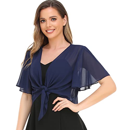 Image of Womens Shrug Chiffon Shawl Wraps Open Front Tie Top Cardigan for Evening Dress