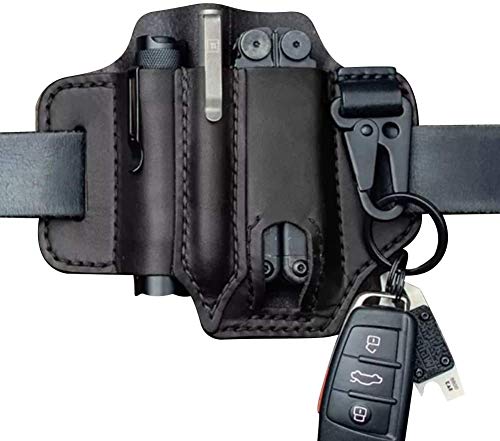 Natuworld EDC Leather Sheath for Leatherman Multitools, Multitool Sheath EDC Pocket Organizer with Key Holder for Belt and Flashlight Sheath Multitool Pouch Gift for Men (Black)