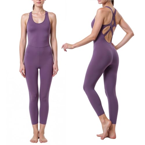 Image of LOVESOFT Workout Jumpsuits for Women Sleevesless Bodycon Backless Unitard