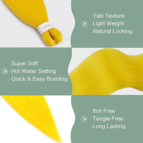 Easy Braid Pre-Stretched Yellow Braiding Hair - 26 Inch 3 Packs Braiding Hair For Braids, Yaki Texture Crochet Hair Box Braids Hot Water Setting Synthetic Braiding Hair Extensions（26 Inch, Yellow#) #TOP2