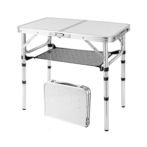 Folding Picnic Table, Small Camping Table with Adjustable Heights, Portable Lightweight Aluminum Side Table for Office, Beach, Garden, Travel