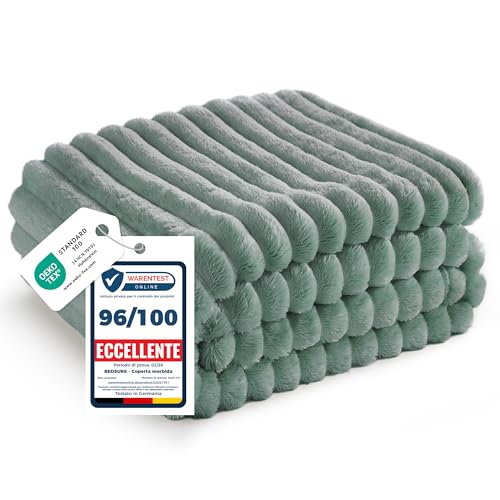 Bedsure Coperta Pile Divano Letto - Coperta Morbida Calda a Coste, Plaid Spessa per Soggiorno e Camera, Coperta Pile Matrimoniale Invernale, Copridivano, XL 150x200 cm, Verde