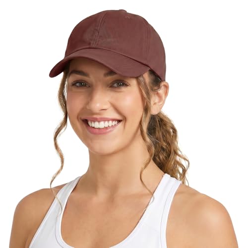 Womens Satin Lined Unstructured Baseball Cap Unisex Silk Lining Washed Cotton Adjustable Vintage Dad Hat Coffee Brown
