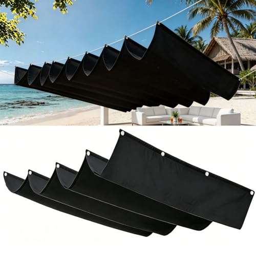Voile d'ombrage rétractable pour patio et pergola style vague noir 1x9m - 2
