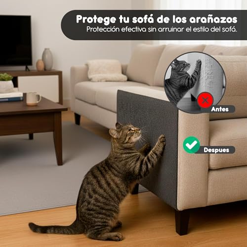 Miniatura 3 de Protector Sofa Para Gatos Anti Arañazos Rascador Sofa Gatos Extra Grande 200 40 Cm Funda Adhesiva Para Sofa, Incluye Rodillo Quitapelos, Tijeras Y Tornillos Gris