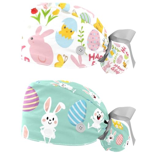 Bonnet infirmière cheveux longs réglable motif œuf Pâques