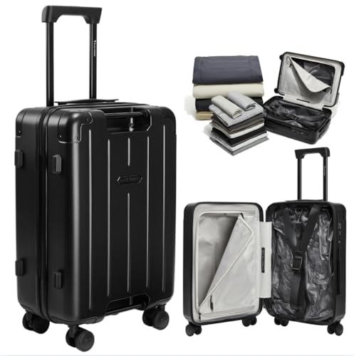 BlackVoyage Air Vacuum Seal Suitcase Carry-On 20-Inch Travel Luggage USB Port 20 AirCabin Air Compression Pump (Matte Black 50L Capacity (1 Vacuum Bag))