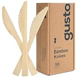 GUSTO [100 Count Natural Bamboo Disposable Knives - Biodegradable and Eco-Friendly Utensils for Outdoors, Parties, and Events