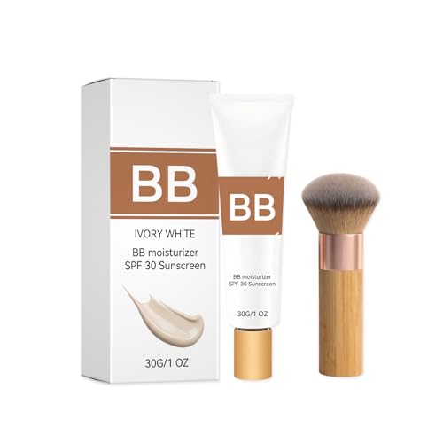 BB Blur Tinted Moisturizer SPF 30 BB Tinted Moisturizer Cream Instantly Hydrates Full Coverage with Brush Creates Matte Effect (Ivory)