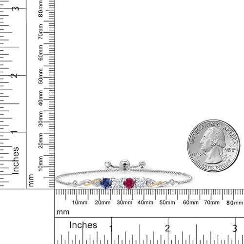 Gem Stone King 925 Silver and 10K Yellow Gold Customized and Personalized Round 5MM 4 Stone Gemstone Birthstone and White Lab Grown Diamond Bracelet For Women Fully Adjustable 9 Inch4