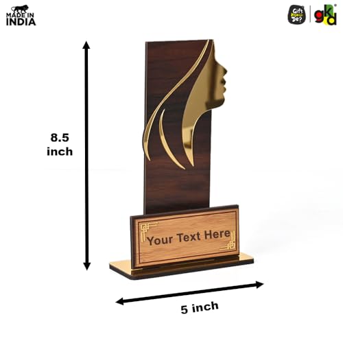 Image of GKD Personalized Wooden Women's Trophy - Printed Custom Name & Message | Female Achievement Award, Corporate Recognition, Leadership Memento (Wood)