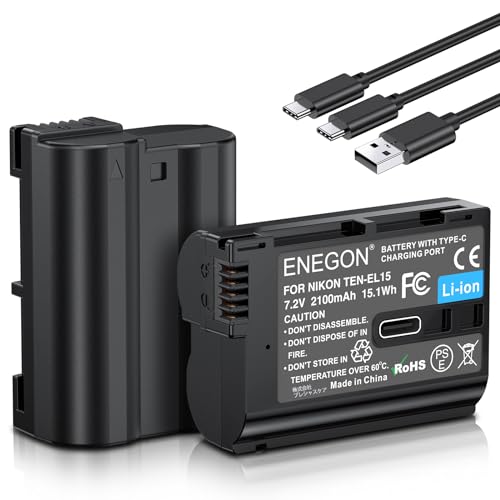 ENEGON EN-EL15C EN-EL15A EN-EL15B 2100mAh 交換用Type-C 直接充電ポートバッテリー 2個 Nikon Z5,Z6, Z6II,Z6Ⅲ,Z7,Z7II,Z8 ZF,D7500 D7000, D7100, D7200 D500, D600, D610, D750,D780 D800,D800E,D810,D810A,D850 など対応