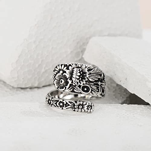 Cawsug Elegance Daisy Spoon Ring For Women Open Adjustable Vintage Silver Floral Thumb Jewelry Statement Fashion Gift (Vintage Silver, Adjustable) #TOP2