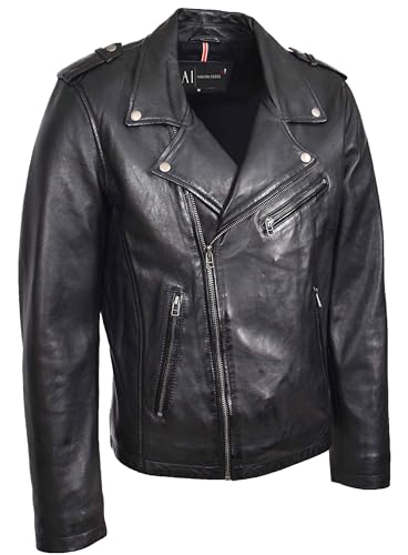 Veste en cuir pour homme avec fermeture Éclair croisée Brando Shane