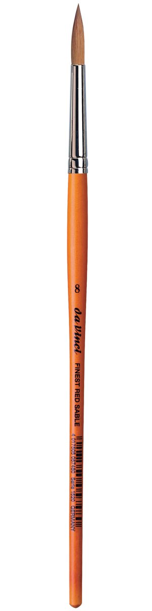 da Vinci Watercolor Series 1520 Paint Brush, Round Pure Red Sable with Short Brown Lacquered Handle, Size 8 (1520-08)