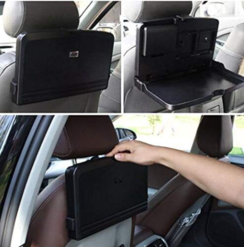 Image of Oshotto (FT-02) Car Backseat Food Travel Dining Meal & Snaks Tray & Cup Holder for All Cars (Black) - Set of 2
