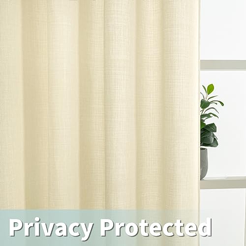 Image of LAMIT Linen Curtains 54 Inch for Bedroom, Grommet Thick Linen Textured Sheer Curtains Light Filtering Privacy Window Drapes for Living Room, Panels, 52 x 54 Inch, Light Beige