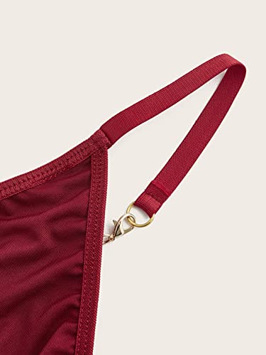 Floerns Women's Rhinestone Chain Detail Panty Underwear Lingerie Thongs Burgundy M #TOP3