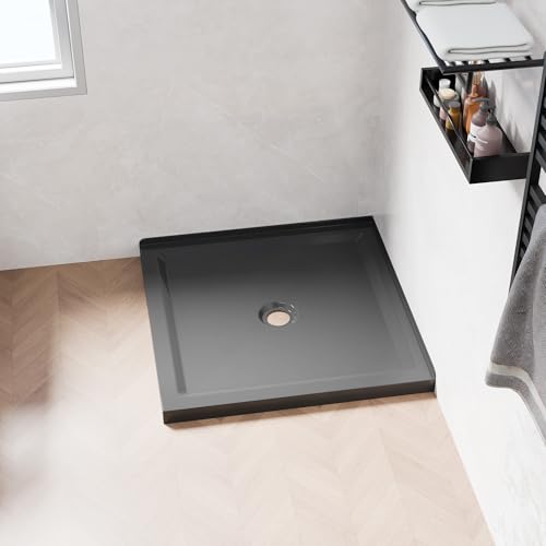 Image of Casaphoria 36 inch x 36 inch Shower Base Pan with 3.5 inch Center Drain Hole,Shower Pan Five-Layer Acrylic + ABS Processing Shower Enclosure Base for Bathroom Corner Shower Door, Double Threshold Black