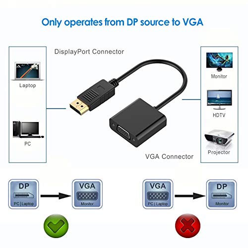 Image of Display Port DP Male to VGA Female Converter Cable Adapter, NOTE - It is not VGA to DP - Black