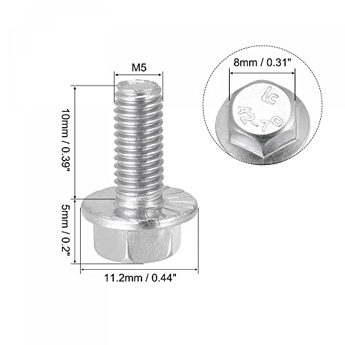 Image of uxcell M5x10mm Hex Serrated Flange Bolts Screws Metric Thread 304 Stainless Steel 25pcs