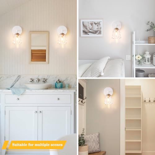 Image of Vintage Hardwired Wall Sconce Set of Two, Small White and Gold Sconces Wall Lighting with Clear Glass, G9 Bulbs Wall Light Fixture Decor Set of 2, Wall Mount Lamp for Bedroom Bedside Mirror Hallway
