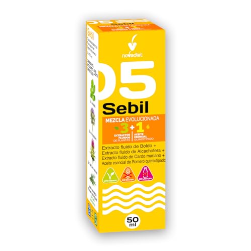 Novadiet - SEBIL+ACEITE ESENCIAL DE ROMERO con Extracto fluido de Boldo, Alcachofera, Cardo Mariano y Aceite esencial de Romero - Apoyo para el Hígado y la Vesícula Biliar - Envase de 50 ml