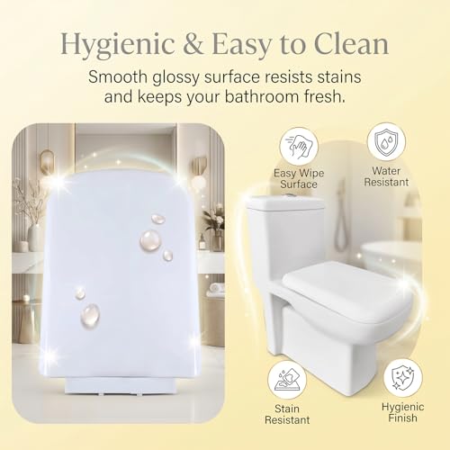 Image of ELEGANT CASA Polypropylene Soft Closing Toilet Seat /Western Toilet Seats Cover for Bathroom /Seat for Commode with Stable Hinges-Rectangular Shape Design Colour (Glossy White)-1 Set