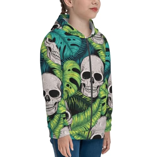 Skull and Palm Leaves Kid Hoodies Boys Zip Up Sweatshirts Girls Pullover with Pocket4