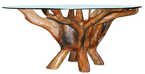 Chic Teak Teak Root Coffee Table Including 43 Inch Round Glass Top, Made From Solid A-Grade Teak Wood #TOP5