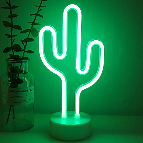 Cactus Vert LED Enseignes Lumineuses au Néon Veilleuse Art Support Décoratif Base Lampe de Table pour la Maison Enfants Mariage fête d'anniversaire de Noël, USB ou à piles