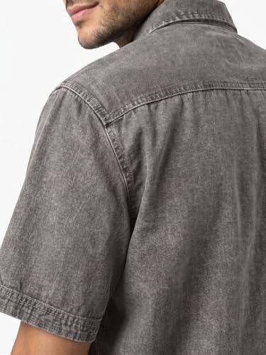 Image of Urbano Fashion Men's Oversized Fit Half Sleeve Washed Casual Denim Shirt