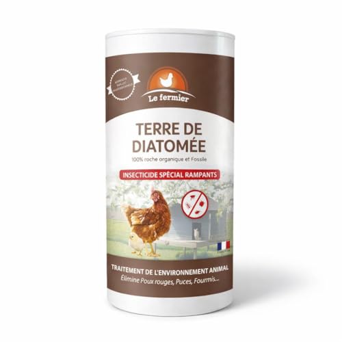 Le Fermier Terre de Diatomée Poules 370 g – Anti Poux Rouge & Puces & Parasites – 100% Naturelle – Assainit Poulailler – sans Danger pour Œufs