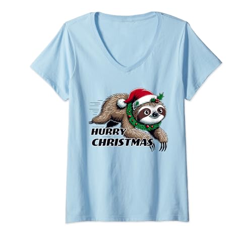Hurry Christmas Funny Slow Sloth Hurries for Christmas Cheer V-Neck T-Shirt