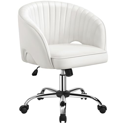 Yaheetech Fauteuil de Bureau en Similicuir avec Dossier Capitonné Arrondi Pivotant à roulettes Assise Réglable en Hauteur pour Chambre Bibliothèque Salon...