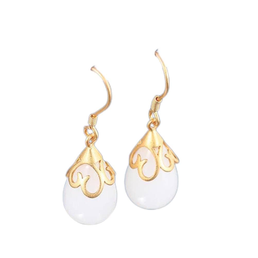 Boucles d'oreilles S925 et pendentif jade blanc de néphrite givrée - 4