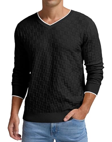 Sailwind Mens V-Neck Sweater Cable Knit Long Sleeve Casual Basketweave Stitch Pullover Sweater