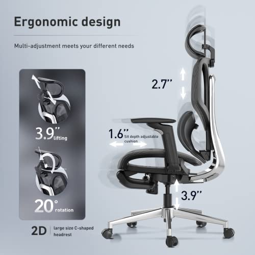 Hbada E3 Ergonomic Office Chair Elastic Adaptive Back Lumbar Support Computer Chair, Seat Depth Adjustment Desk Chair, Backrest Height Adjustable Gaming Chair With 3D Armrests & Footrest, Black #TOP3