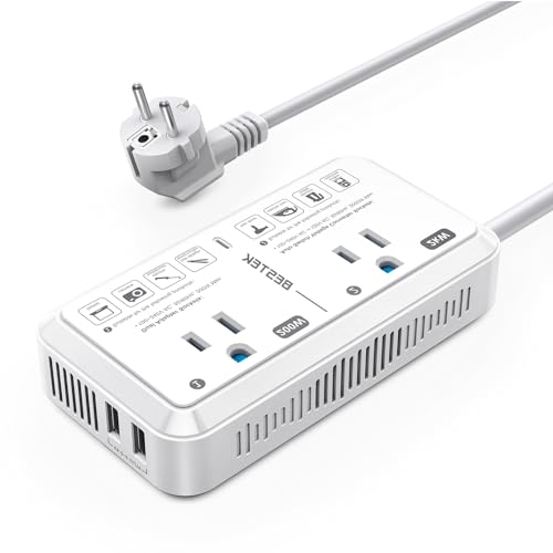 BESTEK 2000W Travel Voltage Converter Universal Travel Adapter 220V to 110V Converter with 2 USB Ports for Hair Dryer/Curling Iron/Coffee Machine/Phone, for Europe Countries (White)