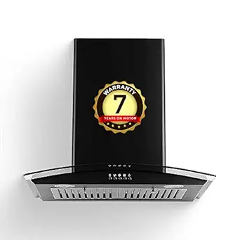 BLOWHOT Kitchen Chimney 60 Cm 1200 m3/hr | Curved Glass Hood | Features Push Button/Control | Baf?e Filter With Recycling Mode | Metal Blower | Led Lights | ( LIfetime - 7 Years ) Warranty On Motor Free Installation Kit (Model | Acura S BPC)