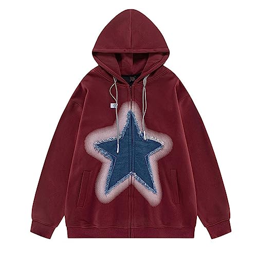 Unisex Y2k Hoodie Men Zipper Hoodie Y2k Jacket Star Graphic Hoodies Grunge Sweatshirt Harajuku Hip Hop Streetwear