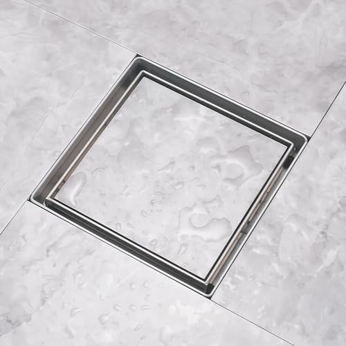 Image of GOEKA 6 inch x 6 inch SS 304 Stainless Steel Tile & Marble Insert Floor Drain | Reverse Plate Jali Stainer | Square Bathroom, Roof, Terrace, Balcony Drain | Anti-Clog & Rust-Resistant